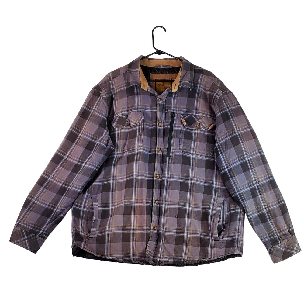 Venado Mens 2XL Quilted Flannel Shirt Jacket Purple Plaid Corduroy Trim Workwear
